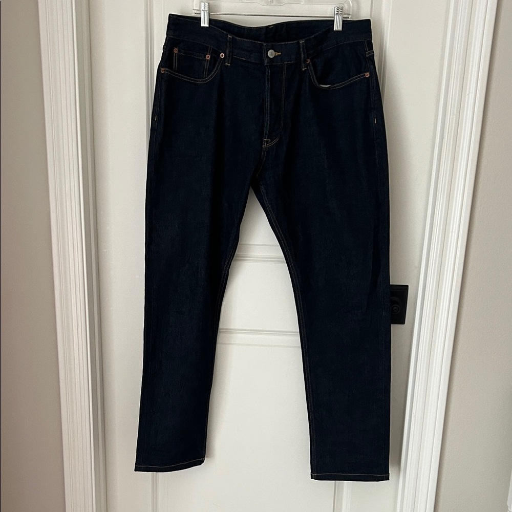 Buck Mason Jeans Ford Standard Dark Denim Straight Leg Jeans 36/34 hemmed